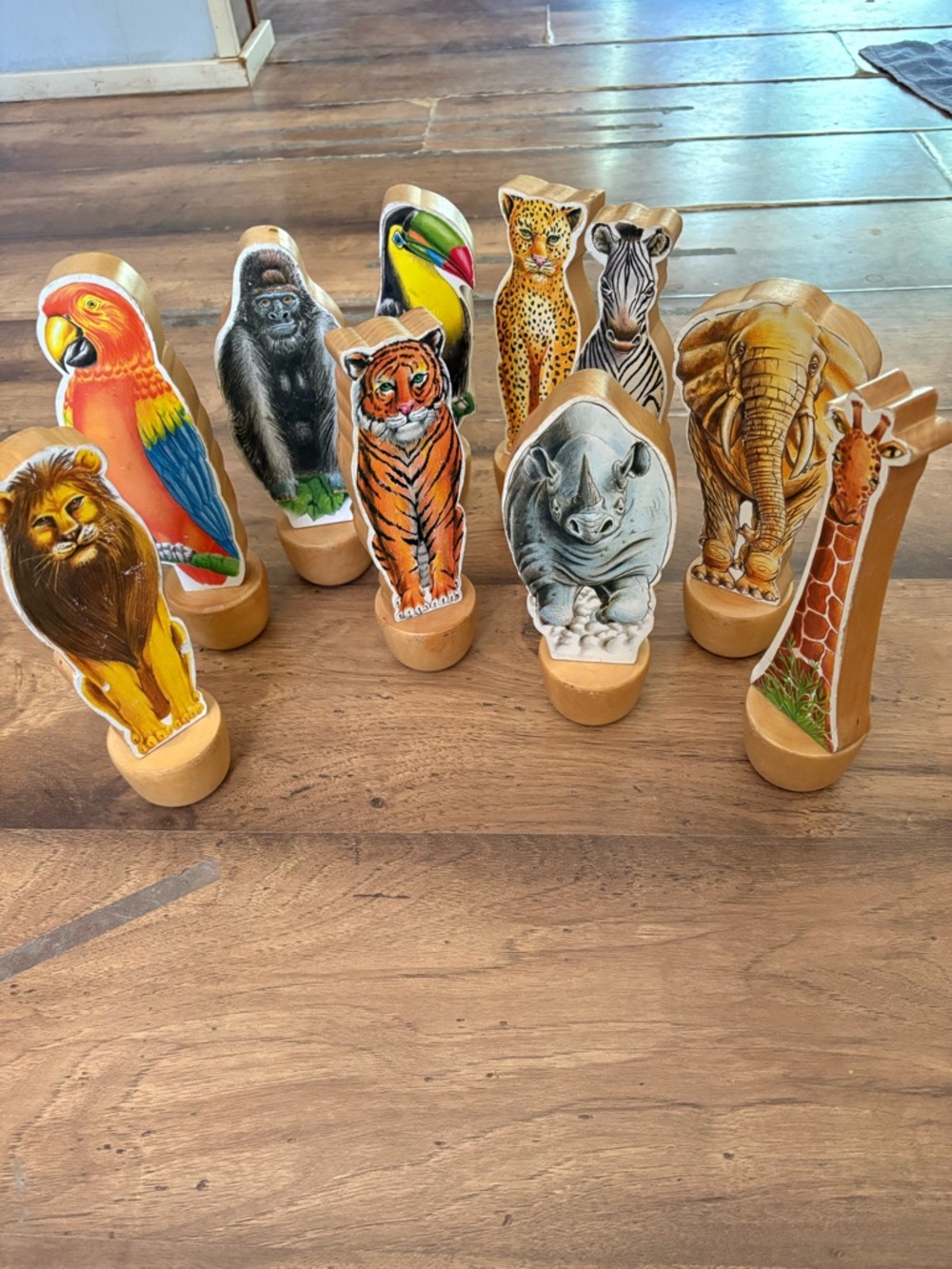 Melissa & Doug Wooden Safari Animal Bowling Figures Set - No ball, no map.